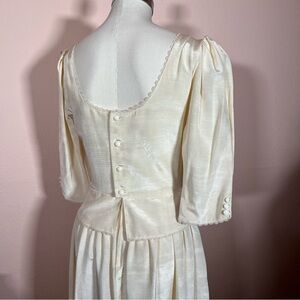 Vintage 1980's Lanz Cream White Satin Puff sleeve Peplum Victorian Dress wedding